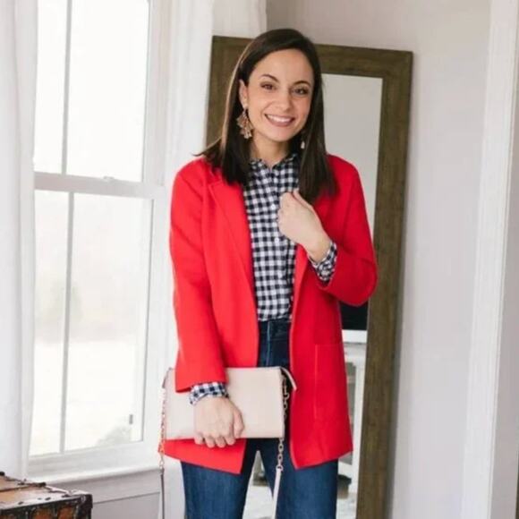 J. CREW Sophie Open Front Sweater Blazer Merino Wool Red {3Q39} - Picture 2 of 9